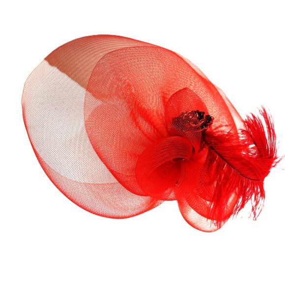 Red Mesh Fascinator Hat - Picture 5 of 11